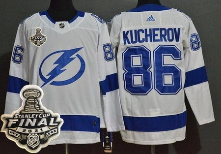 Men's Tampa Bay Lightning #86 Nikita Kucherov White 2021 Stanley Cup Finals Authentic Jersey