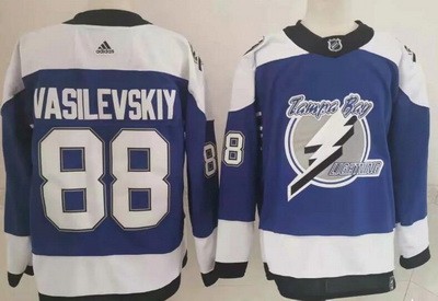 Men's Tampa Bay Lightning #88 Andrei Vasilevskiy Blue 2021 Reverse Retro Authentic Jersey
