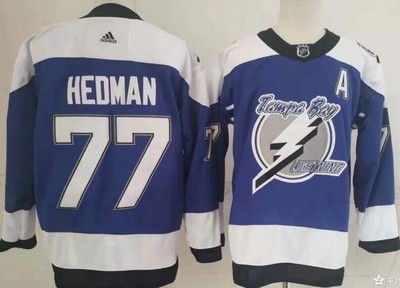 Men's Tampa Bay Lightning #77 Victor Hedman Blue 2021 Reverse Retro Authentic Jersey