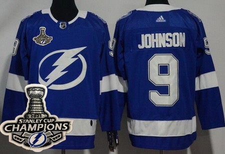 Men's Tampa Bay Lightning #9 Tyler Johnson Blue 2021 Stanley Cup Champions Authentic Jersey