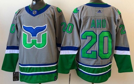 Men's Hartford Whalers #20 Sebastian Aho Gray 2021 Reverse Retro Authentic Jersey