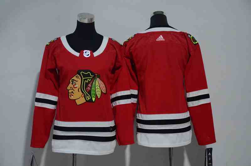 Blackhawks Blank Red Women Adidas Jersey