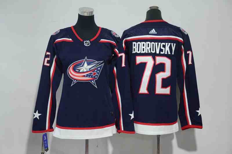 Blue Jackets 72 Sergei Bobrovsky Navy Women Adidas Jersey