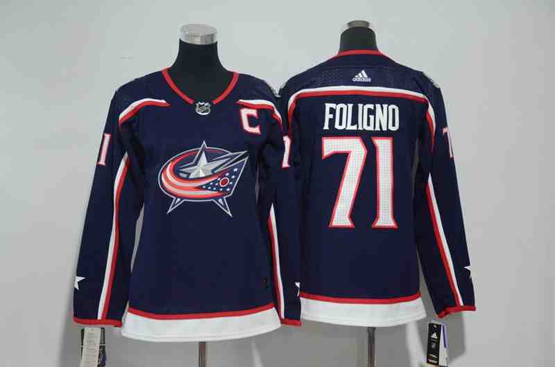Blue Jackets 71 Nick Foligno Navy Women Adidas Jersey