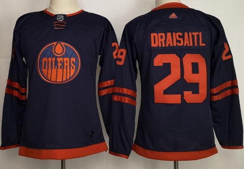 Women's Edmonton Oilers #29 Leon Draisaitl Navy 50th Anniversary Authentic Jersey