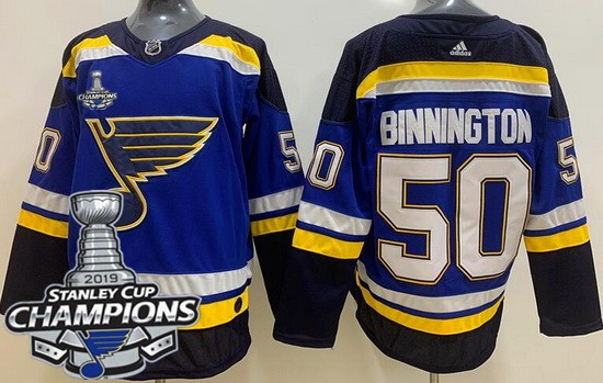 Women's St Louis Blues #50 Jordan Binnington Blue 2019 Stanley Cup Champions Jersey