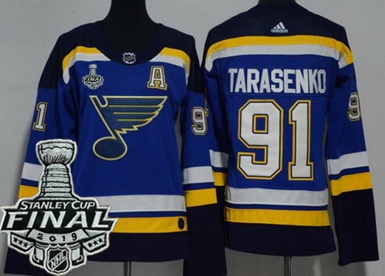 Women's St Louis Blues #91 Vladimir Tarasenko Blue 2019 Stanley Cup Finals Jersey