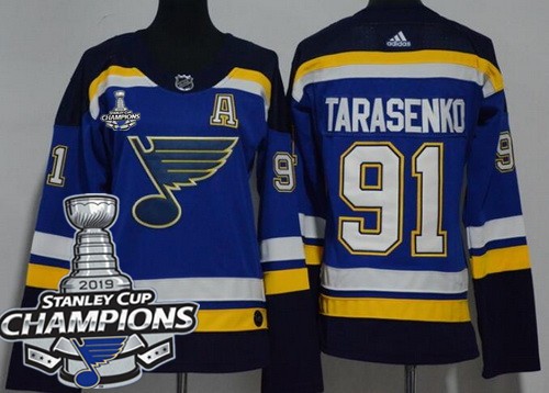 Women's St Louis Blues #91 Vladimir Tarasenko Blue 2019 Stanley Cup Champions Jersey