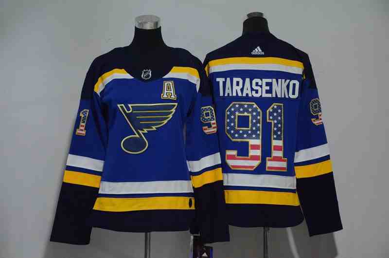 Blues 91 Vladimir Tarasenko Blue Women USA Flag Adidas Jersey