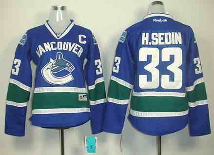 Vancouver Canucks 33 H.Sedin blue women jerseys