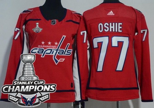 Women's Washington Capitals #77 TJ Oshie Red 2018 Champions Jersey