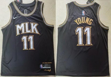 Men's Atlanta Hawks #11 Trae Young Black 2021 City Icon Swingman Jersey