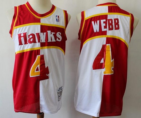 Men's Atlanta Hawks #4 Spud Webb Red White Split 1986 Throwback Swingman Jersey