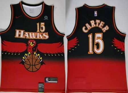 Men's Atlanta Hawks #15 Vince Carter Black Red Throwback Icon Sponsor Swingman Jersey