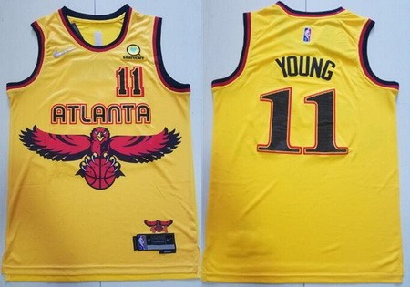 Men's Atlanta Hawks #11 Trae Young Yellow City Diamond 75th Icon Sponsor Swingman Jersey