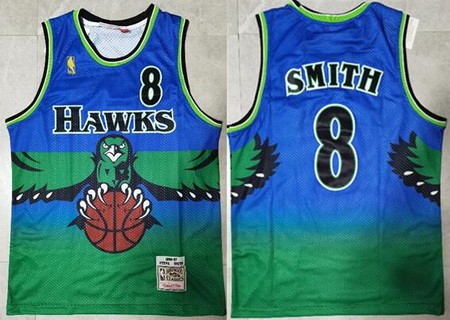 Men's Atlanta Hawks #8 Steve Smith Blue Green 1996 Throwback Swingman Jersey