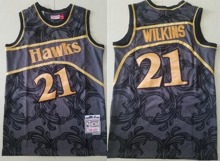 Men's Atlanta Hawks #21 Dominique Wilkins Black Gold 1986 Hollywood Classic Swingman Jersey