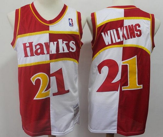 Men's Atlanta Hawks #21 Dominique Wilkins Red White Split 1987 Throwback Swingman Jersey