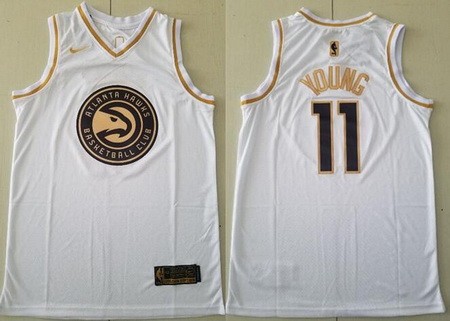 Men's Atlanta Hawks #11 Trae Young White Gold Icon Swingman Jersey