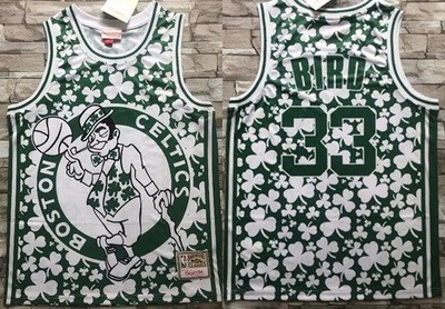 Men's Boston Celtics #33 Larry Bird Green Laser Printing Jersey