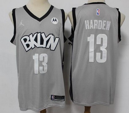 Men's Brooklyn Nets #13 James Harden Gray Statement Icon Sponsor Swingman Jersey