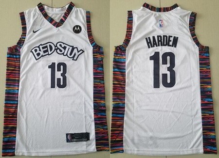 Men's Brooklyn Nets #13 James Harden White City Icon Sponsor Swingman Jersey