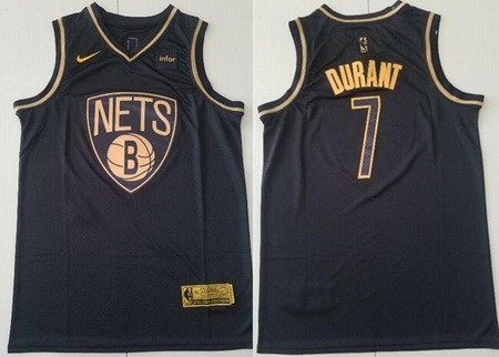 Men's Brooklyn Nets #7 Kevin Durant Black Gold Icon Sponsor Swingman Jersey