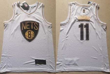Men's Brooklyn Nets #11 Kyrie Irving White Gold Icon Swingman Jersey