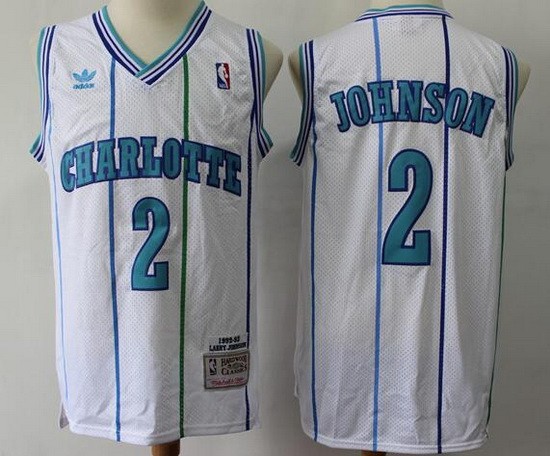 Men's Charlotte Hornets #2 Larry Johnson White 1992 Throwback Swingman Jersey