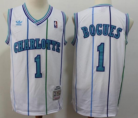 Men's Charlotte Hornets #1 Tyrone Bogues White 1992 Throwback Swingman Jersey