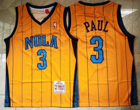 Men's New Orleans Hornets #3 Chris Paul Yellow 2010 Throwback Swingman Jersey
