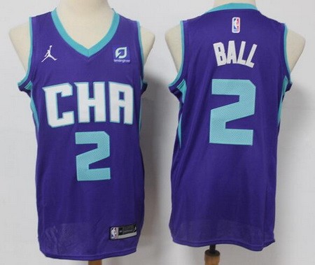 Men's Charlotte Hornets #2 Lamelo Ball Purple Statement Icon Sponsor Swingman Jersey