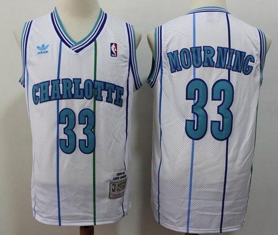 Men's Charlotte Hornets #33 Alonzo Mourning White 1992 Throwback Swingman Jersey