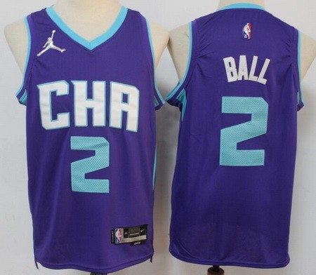 Men's Charlotte Hornets #2 Lamelo Ball Purple Statement Diamond 75th Icon Swingman Jersey