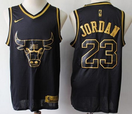 Men's Chicago Bulls #23 Michael Jordan Black Gold Swingman Jersey