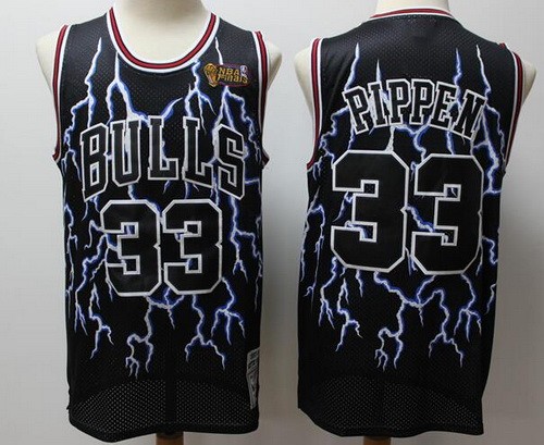 Men's Chicago Bulls #33 Scottie Pippen Black Lightning Finals Throwback Swingman Jersey