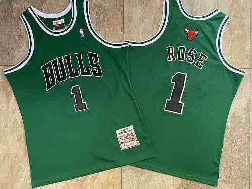 Men's Chicago Bulls #1 Derrick Rose Green 2008-09 Hardwood Classics Jersey