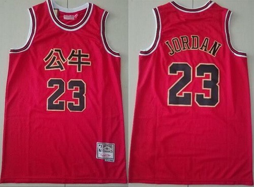 Men's Chicago Bulls #23 Michael Jordan Red Chinese Hollywood Classic Swingman Jersey