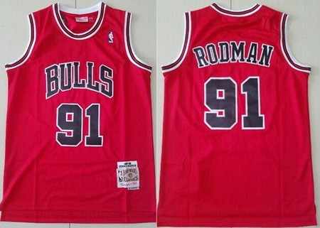 Men's Chicago Bulls #91 Dennis Rodman Red 1997 Throwback Swingman Jersey