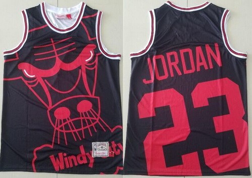 Men's Chicago Bulls #23 Michael Jordan Black Red Hollywood Classic Printed Jersey