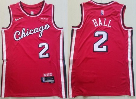 Men's Chicago Bulls #2 Lonzo Ball Red City Diamond 75th Icon Sponsor Swingman Jersey