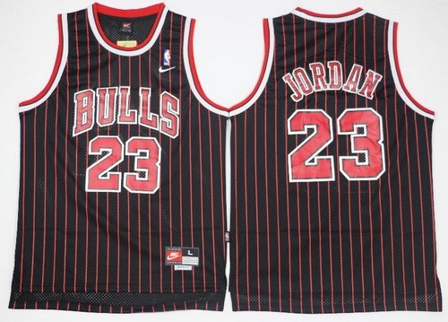 Men's Chicago Bulls #23 Michael Jordan Black Stripes Nike Throwback Swingman Jersey
