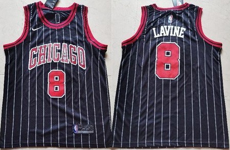 Men's Chicago Bulls #8 Zach Lavine Black Stripes 2019 Icon Swingman Jersey