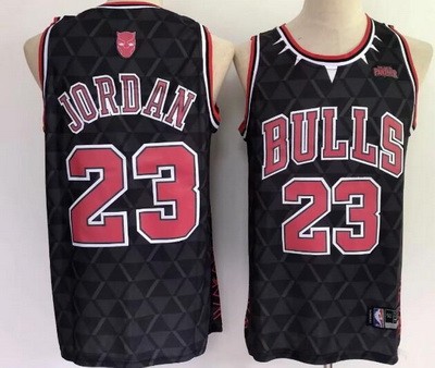Men's Chicago Bulls #23 Michael Jordan Black Panther Swingman Jersey