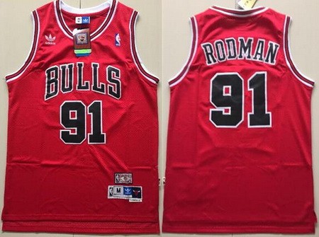 Men's Chicago Bulls #91 Dennis Rodman Red Hollywood Classic Throwback Swingman Jersey