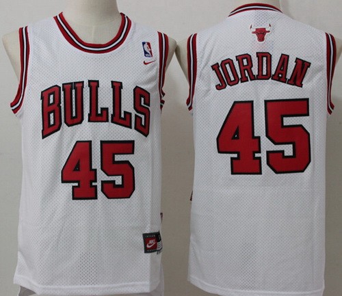 Men's Chicago Bulls #45 Michael Jordan White Throwback Swingman Jersey