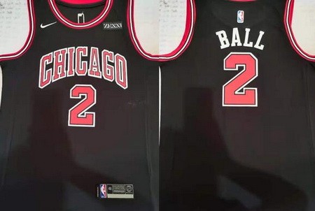 Men's Chicago Bulls #2 Lonzo Ball Black Icon Sponsor Swingman Jersey