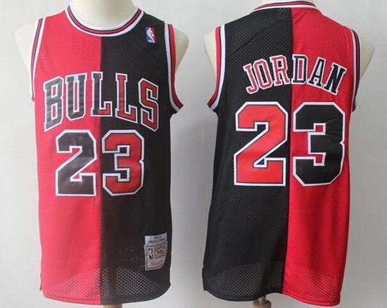 Men's Chicago Bulls #23 Michael Jordan Red Black Split 1996 Throwback Swingman Jersey
