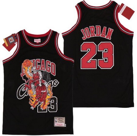 Men's Chicago Bulls #23 Michael Jordan Black Hollywood Classic Offset Printing Jersey