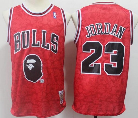 Men's Chicago Bulls #23 Michael Jordan Red Bape 1996 Throwback Swingman Jersey